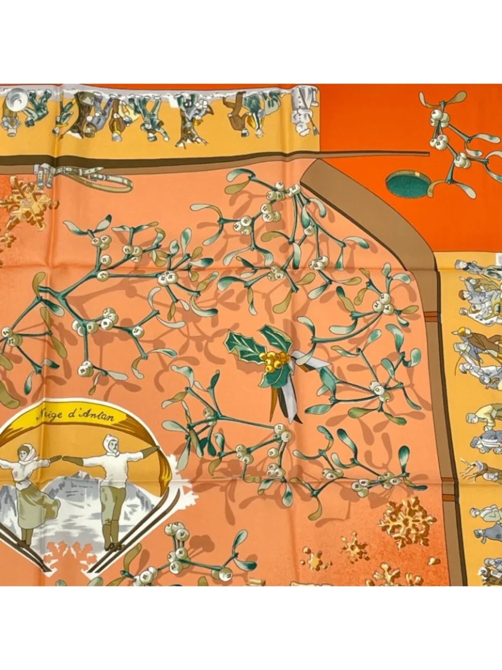 Hermes Carre 90 Neige D'antan Last Year's Snow Silk 100% Scarf Orange - Picture 3 of 7